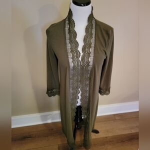 Sz. M Tickled Teal Olive Lace Women's Kimono